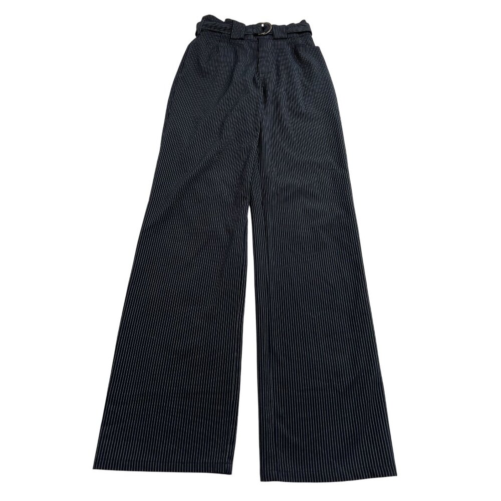 Style Addict Belted Pants in Blue Pinstripe